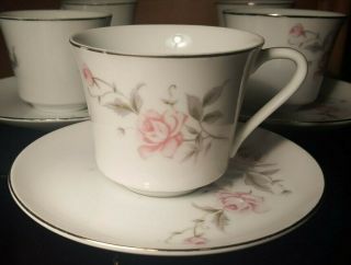 SET OF 5 Castlecourt Fine China Tea Cup And Saucer | Rose Bouquet Pattern 3