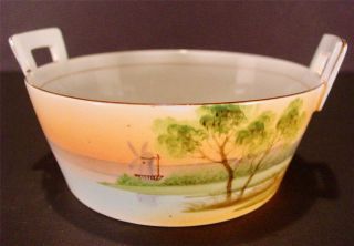 Antique 2 Pc.  Nippon Butter Dish With Insert Hand Painted Scene