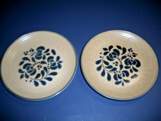 2 Pfaltzgraff Usa Folk Art Luncheon Plates 8 1/2 " Blue Flowers On Tan