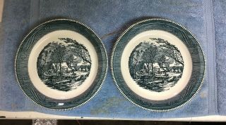 2 Royal China Currier & Ives Old Grist Mill Pie Plates / 10 Inches / Blue