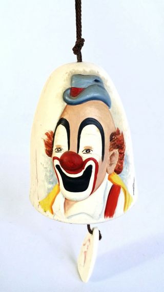 Hand Painted Signed Anna Bisque Porcelain Hobo Clown Bell Shaped Wind Chime 6 "