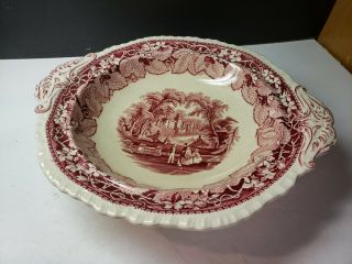 Vintage Masons England Pink Vista Transfer Footed Fruit Bowl