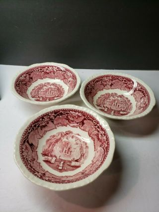 Vintage Masons England Vista Pink Transfer Set 3 Oatmeal Cereal Bowls