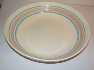Vtg Mccoy 12 " Pasta Bowl W/ Pink & Blue Stripes,  Usa,  Ovenproof -