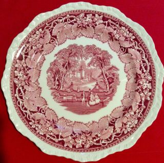 Masons Vista Red Pink Transfer Ware 10 7/8 " Dinner Plate -