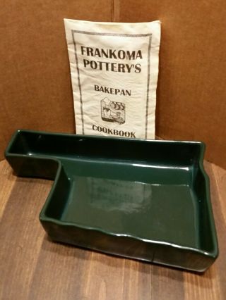 Vintage Frankoma Pottery Oklahoma State Shaped Bake Pan Forest Green Ok Bp 11.  5 "