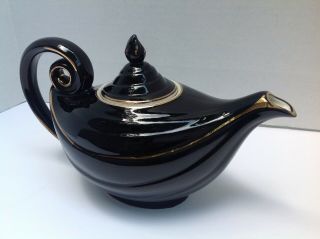 Vintage Hall China Aladdin Teapot Black With Gold Made Usa 6 Cups