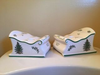 Spode Christmas Tree Pattern Sleigh Candle Holder Set Of 2