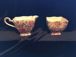 Vintage Royal Winton Grimwades Sunshine Chintz Porcelain Creamer & Sugar Bowl