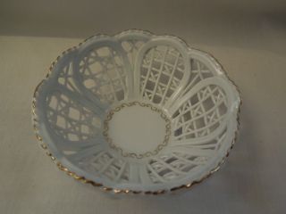 Romanian Camina White Bowl/ring Dish With Gold Decoration