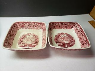 Vintage Masons England Vista Pink Transfer Square Pudding Bowls