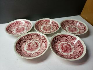 Vintage Masons England Vista Pink Transfer Set 5 Berry Bowls