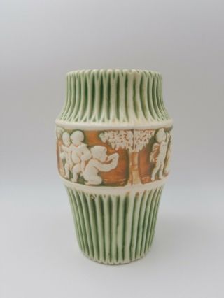 Vintage Antique Roseville Pottery Donatello Cherubs Flower Vase 7 3/4 " Tall