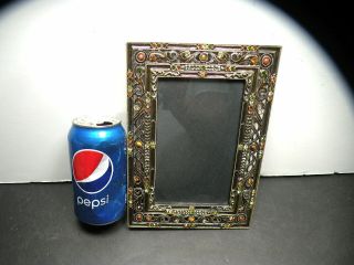 Vintage Silver Large Adorned With Jewels Picture Frame Easel Type Stand Up