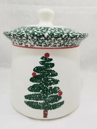 Furio Bizzirri Christmas Tree Cookie Jar Canister Lid Sponge Painted Italy Holid