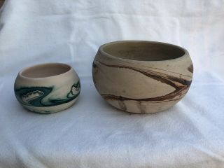 2 Vintage Nemadji Swirl Pottery Planters Rustic Pots Bowls