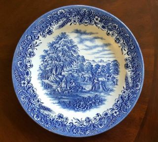 Churchill Currier & Ives Harvest Blue Willow Dinner Plate 10 ¼” England