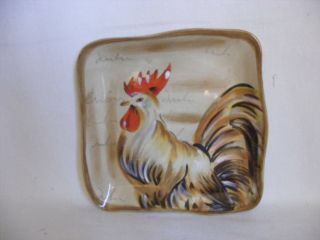 Tabletops Gallery Romalo Rooster 8 " Sq.  Salad Plate Hand Painted