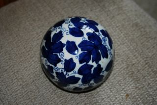 • Vintage Cobalt Blue And White Ceramic Porcelain Decorative Asian Carpet Ball