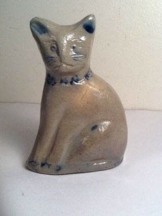 Vintage Beaumont Brothers Pottery Seated Cat W/ Cobalt Blue