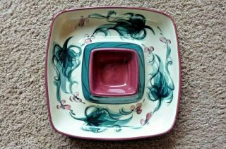 Gail Pittman Red Grapevine Square Chip And Dip 11 " Platter/bowl Signed 1992