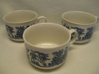 Churchill Blue Willow Made In England (3) 3 " Breakfast Cups (oversize Mugs) Exc
