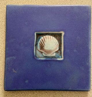 Michael Cohen Pottery Hot Plate Tile - Blue With Shell - Amherst,  Ma
