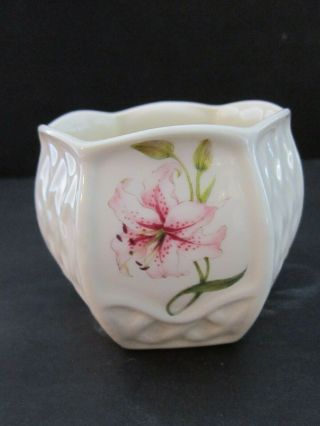 Irish Belleek Porcelain Votive Candle Holder Country Trellis Oriental Lily