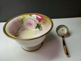 Vintage Noritake Hand Painted Roses Mayo Set With Serving Spoon
