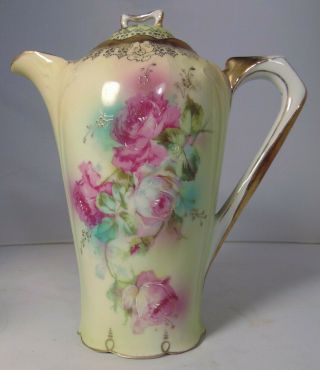 German Art Nouveau Porcelain Chocolate Pot Tankard Pink Red Rose Rs Prussia