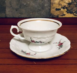 Vintage Wawel Poland China Tea Cup Saucer Set - Tea Rose Pattern - Euc