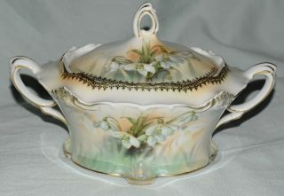 Red Star Mark Rs Prussia Snowdrop Floral Covered Soup Tureen Casserole Handled