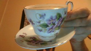 Paragon Cup & Saucer Light Green With Gold Trim And Violets