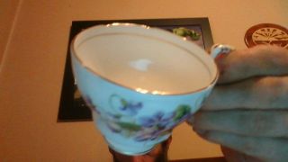 Paragon Cup & Saucer light green with gold trim and violets 5