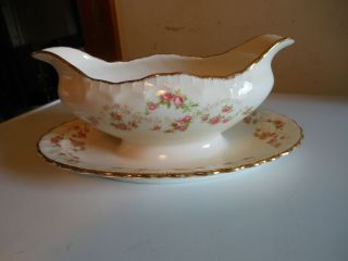 Vintage Pope Gosser Florence Gravy Boat W/ Attached Underplate