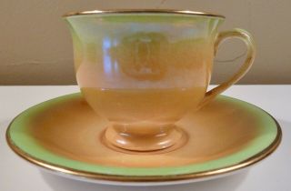Royal Winton Grimwades Orange & Green Lusterware Demitasse Cup And Saucer Set (s)