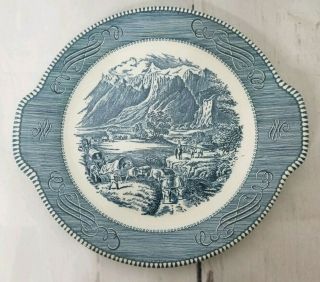Currier And Ives By Royal China Handled Platter " The Rocky Mountains " Blue