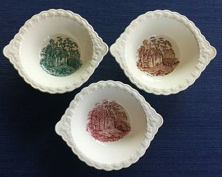 3 - Vintage Taylor Smith Ts&t English Castle Abbey Lugged Bowls - Brown/green/red