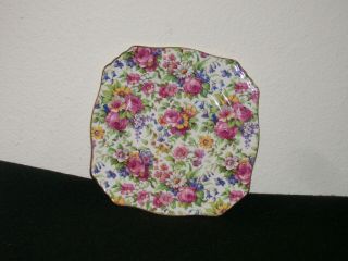 Vintage Royal Winton Ascot Summertime Chintz Bread Plate 6 1/8 Inches Square