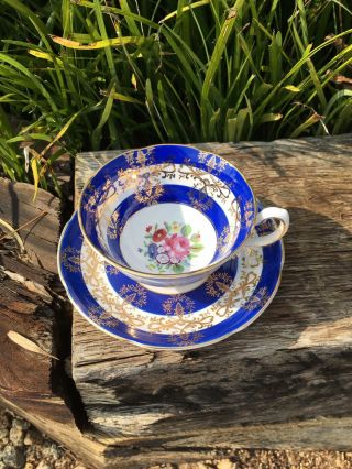 Royal Grafton Bone China Cobalt Blue & Gold Tea Cup & Saucer