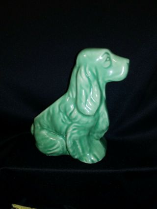 Vintage Mccoy Pottery Green Cocker Spaniel Dog Planter Vase Made In Usa