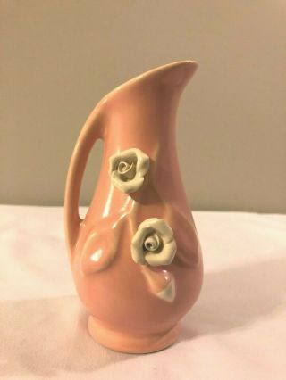 Vintage California Pottery Pink/peach Vase With White Flowers 554 1940s