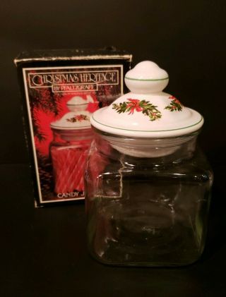 Pfaltzgraff Christmas Heritage 1qt Glass Candy Jar Nib