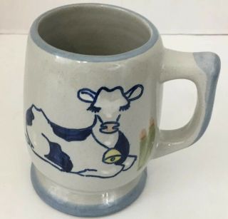 Louisville Stoneware Cow Coffee Cup Mug Blue Rim Made In Usa Farmhouse Decor
