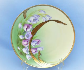 VINTAGE P.  T.  BAVARIA GERMANY SALAD PLATE LILIES OF THE VALLEY GOLD HAND PAINTED 2