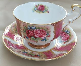 Vintage Paragon By Appointment Bone China England Gold Pink Roses Tea Cup Saucer