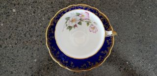 Aynsley England Bone China Teacup And Saucer: royal blue with gold trim. 2