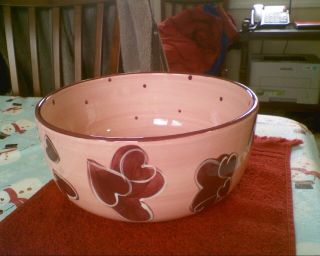 Laurie Gates Ware Ceramic Pink Red & White Heart Serving Bowl