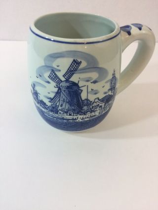 Delfts Blauw Classic Windmill Hand Painted Mug Coffee Cup Delft Blue Holland Vtg