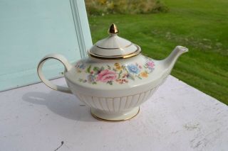 Arthur Wood Aladdin Tea Pot Gold W/ Flowers - Numbered - England 6070